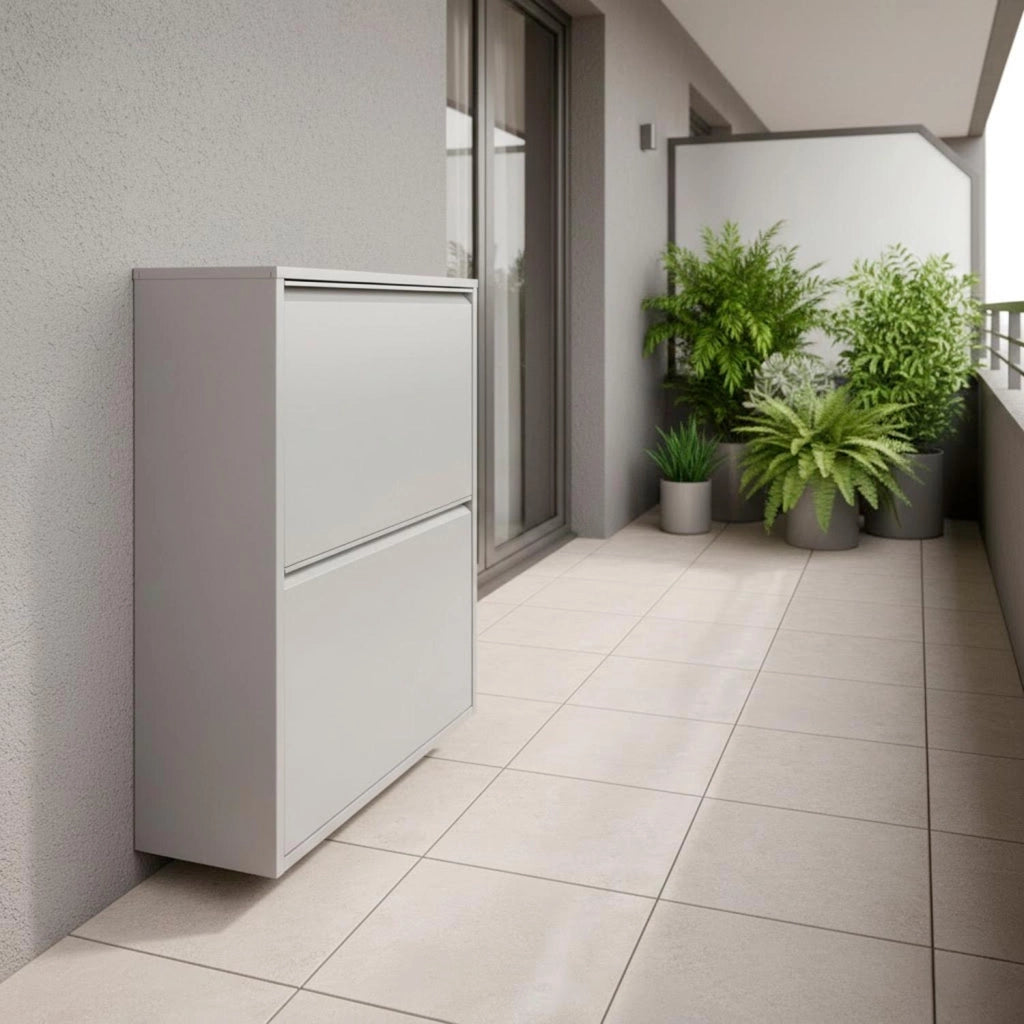 Pattumiera Raccolta Differenziata In Metallo Con 4 Cestini Estraibili E 2 Ante A Ribalta Bidone Cestino Salvaspazio Per Cucina Balcone Lavanderia Moderna 60 x 25 x 92.5 Cm Grigio