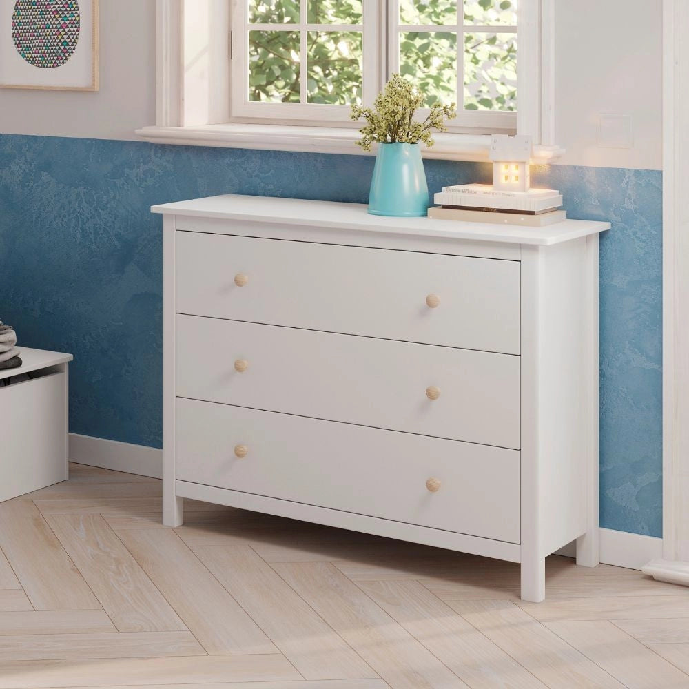 Comò Max 3 cassetti in legno massiccio colore bianco