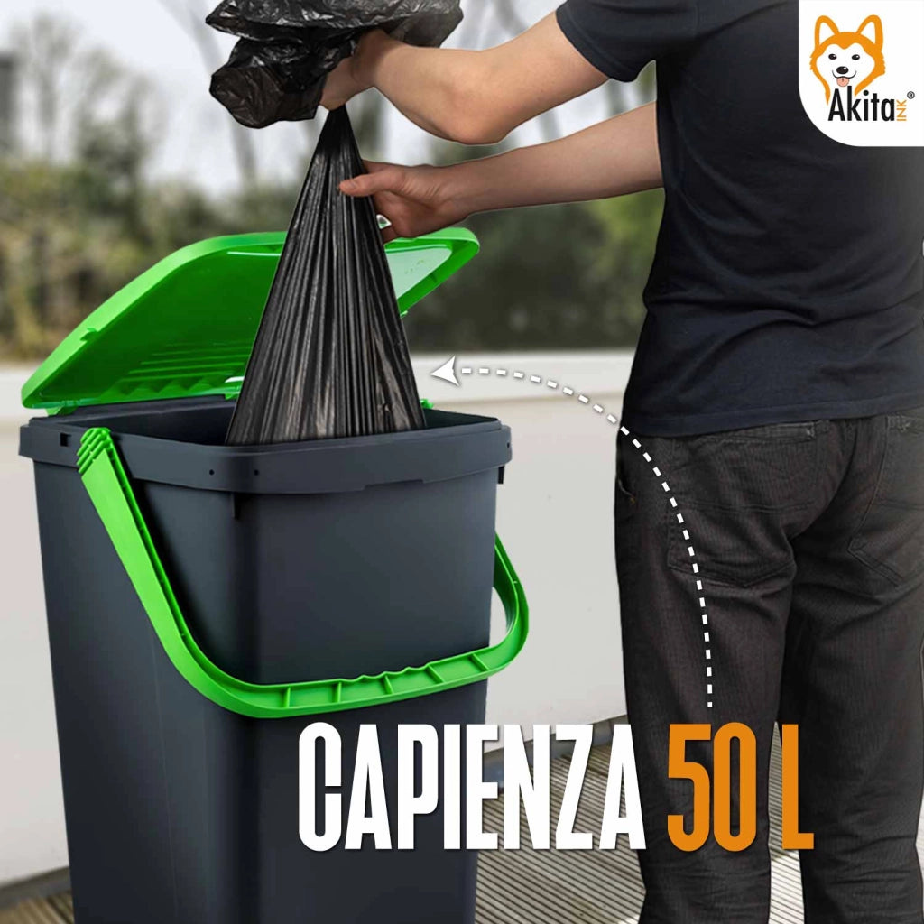Akitaink Set 3 Pattumiere 50L Raccolta Differenziata