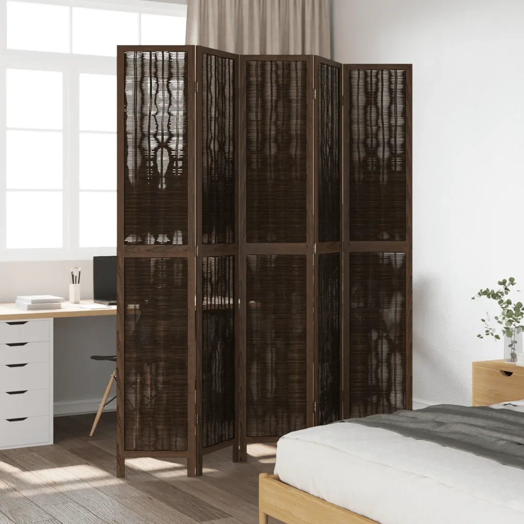 Divisorio Ambienti | Divider per stanze | Paravento 5 Pannelli Marrone Scuro Massello Paulownia
