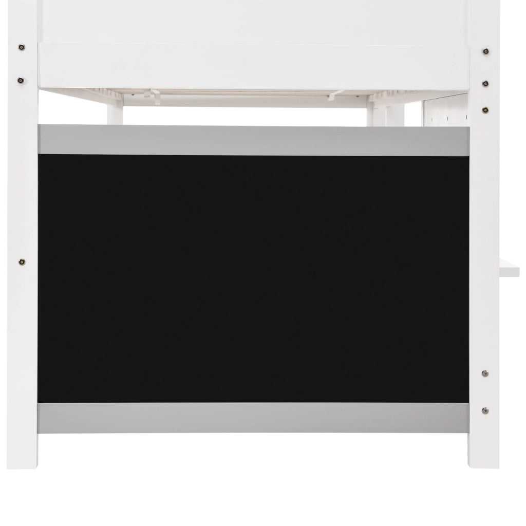 Letto a casetta per bambini 90 × 200 cm con lavagna e scaffale, senza materasso, in legno, bianco