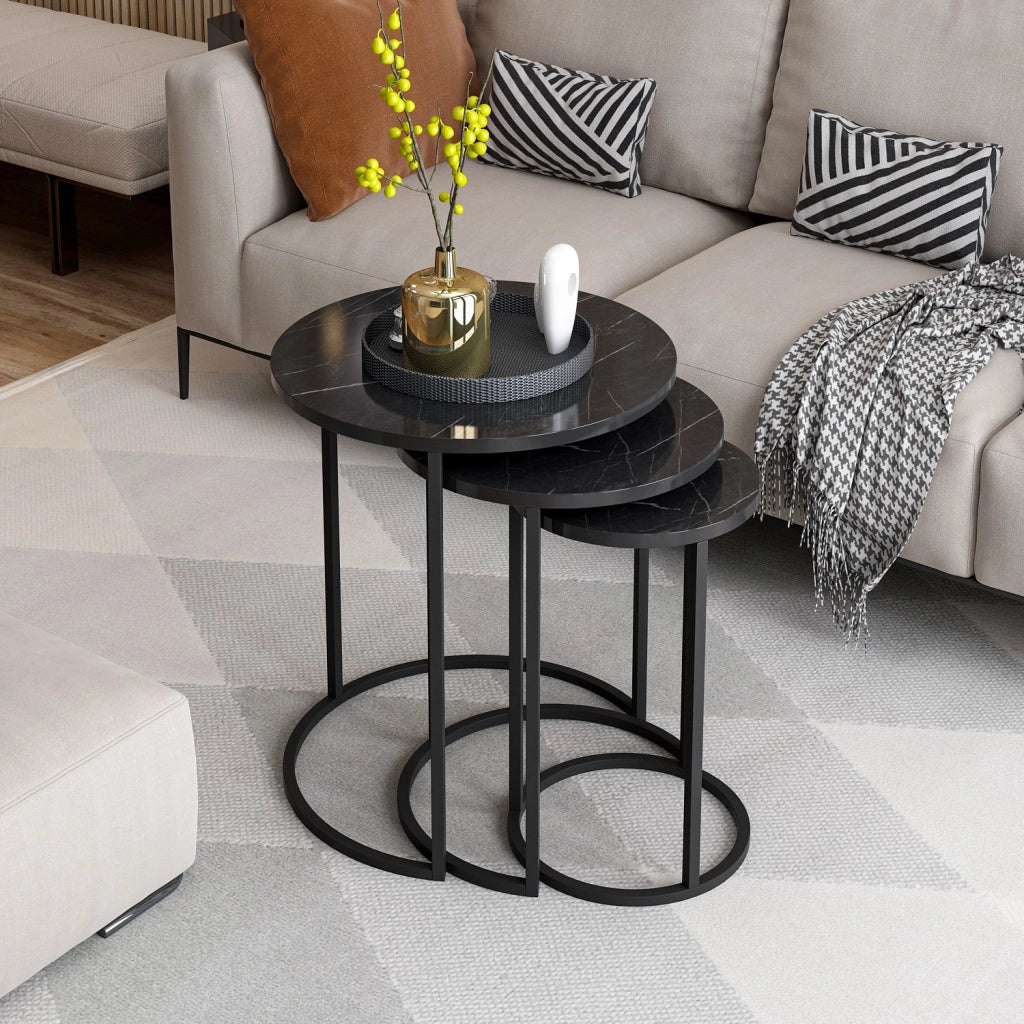 Daiano, Tavolino da Salotto set 3 Pezzi, 50x50x58h cm Nero