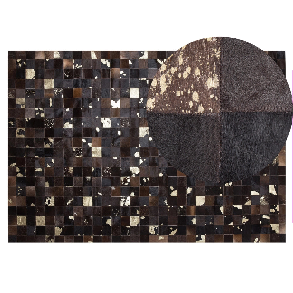 Tappeto Marrone Vera Pelle 140 x 200 cm Pelle Bovina Quadrati Multipli Fatto a Mano