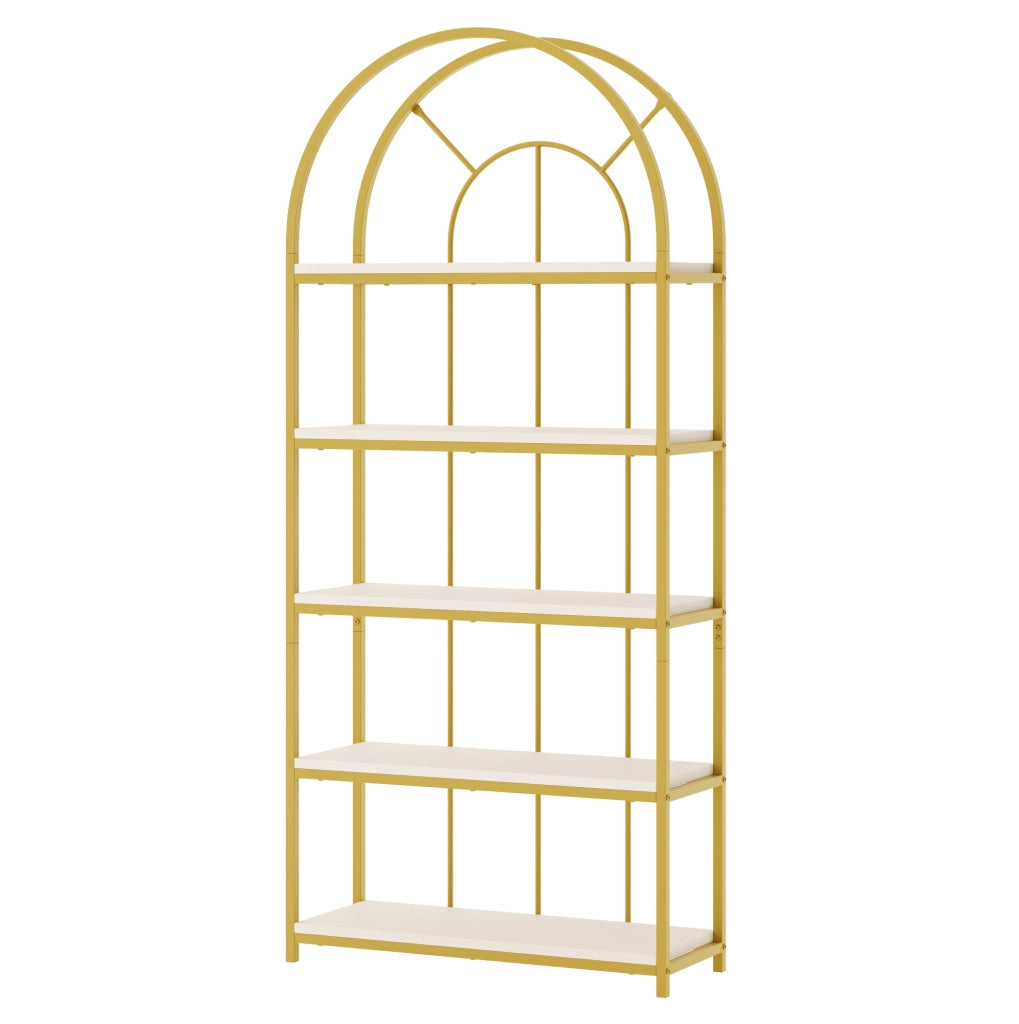 Libreria modulare 163x30x184 cm; 3 pezzi; metallo oro e MDF bianco