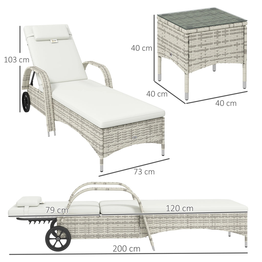 Set di 2 lettini prendisole ¨C zephmum ¨C con materasso, cuscini, regolabili, rotelle, tavolino in vetro temperato crema