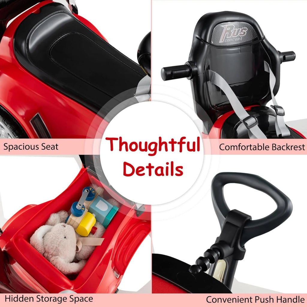 Macchina Cavalcabile per Bambini 1-3 Anni, Cavalcabile Bambino 3 in 1, Carpot & Maniglia Rimovibili, Guida Realistica con Volante, Clacson, Musica, Carico 25 KG, Regalo Ragazza Ragazzo (Rosso)