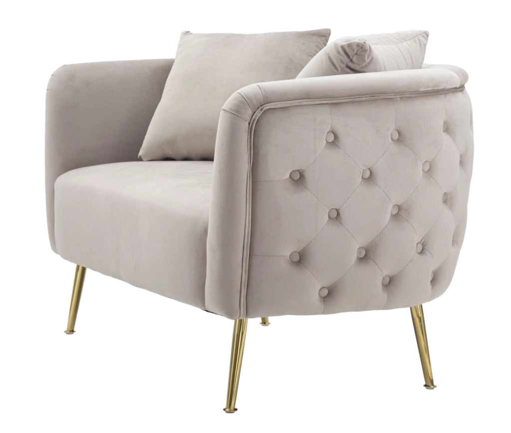 Divanetto in tessuto grigio con gambe dorate cm 127x74x71