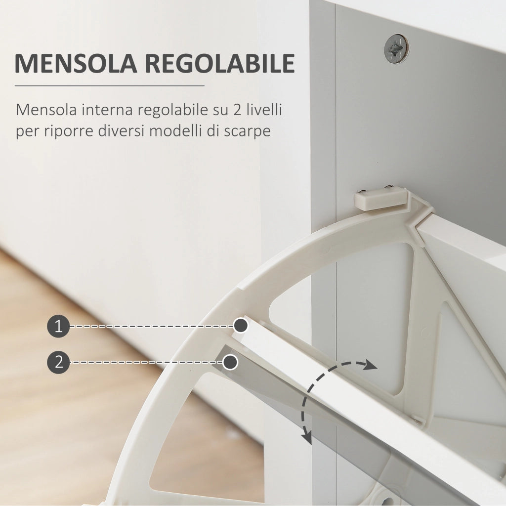 Scarpiera Salvaspazio Slim ¨C Xylo ¨C Bianco Lucido, 2 Ante a Ribalta, Cassetto, 16 Paia, 89x23x96cm