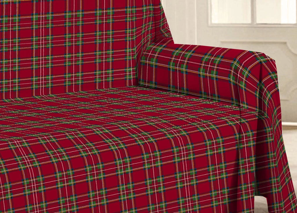 Telo Arredo Multiuso Linea Pensieri Delicati In 100% Cotone Disegno Tartan - Matrimoniale - Rosso