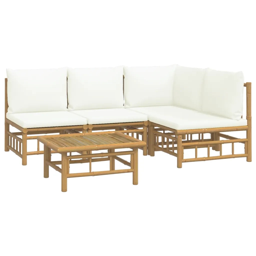 Set Salotto da Giardino 5pz con Cuscini Bianco Crema in BambÃ¹cod mxl 124259