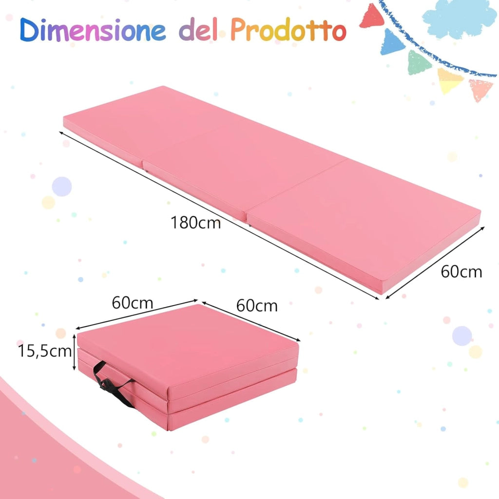 Tappetino da Yoga Spesso, Tappetino Fitness Pieghevole e Portatile con Imbottitura in EPE, Cerniera e Maniglie, Materassino Allenamento da Casa e Palestra, 180 X 60 X 5 cm