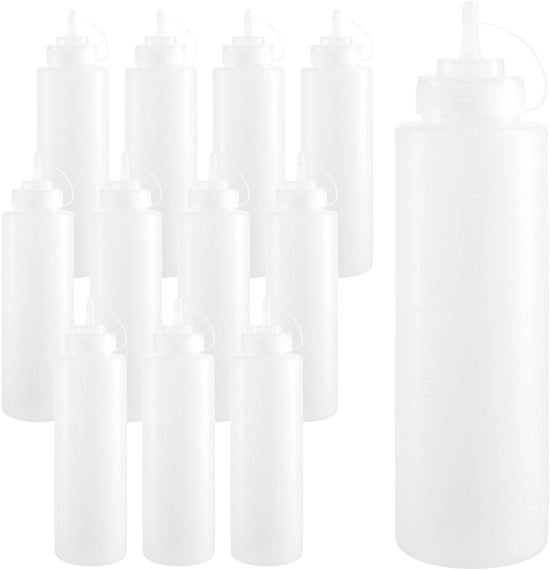 12 bottiglie di plastica per condimenti 1000 ml trasparenti con chiusura a vite per salse, spezie, insalate