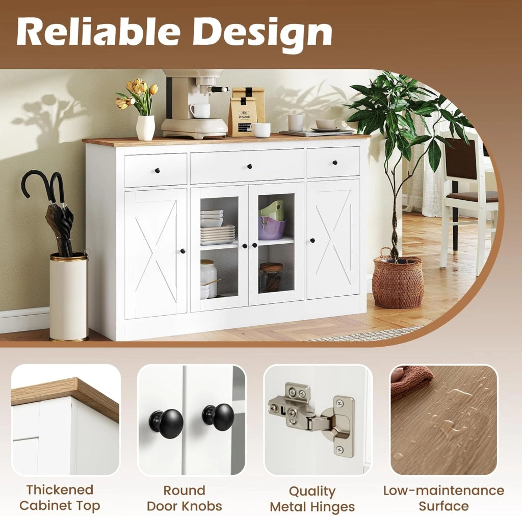 Armadio da cucina con piano di lavoro, credenza con cassetti e 2 ante, ripiani regolabili, armadio a buffet per sala da pranzo e soggiorno, 140 x 40 x 90 cm (bianco)