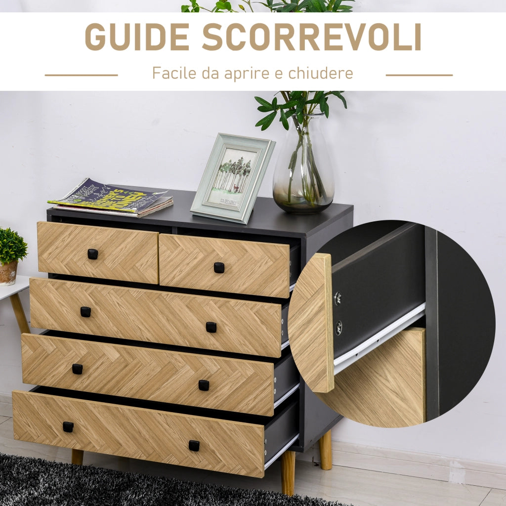 Cassettiera con 5 Cassetti in Legno Massello ¨C Minimal ¨C Grigio Scuro 80x40x80
