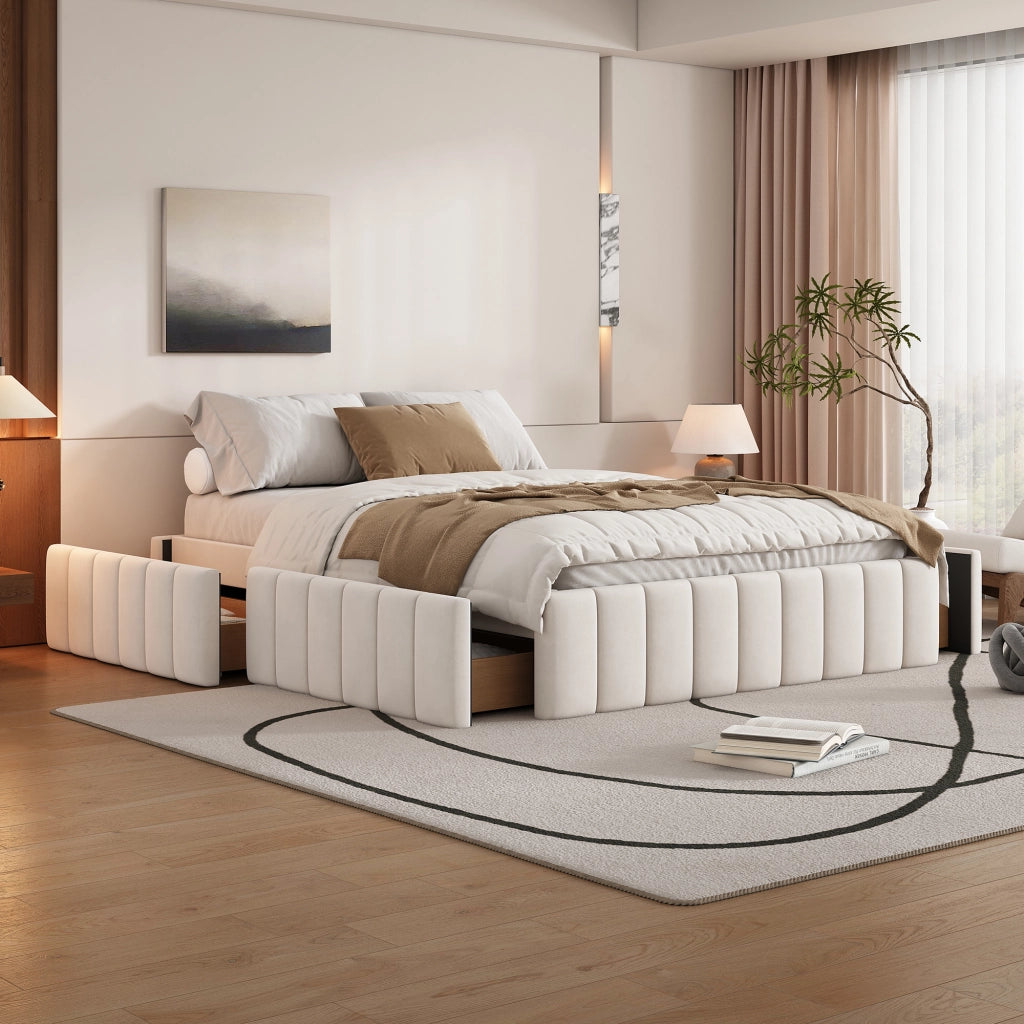 letto imbottito velluto beige 140 x 200 cm
