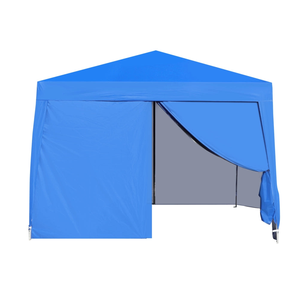 Gazebo pieghevole 3x3 m blu con pareti laterali e sacchi di sabbia