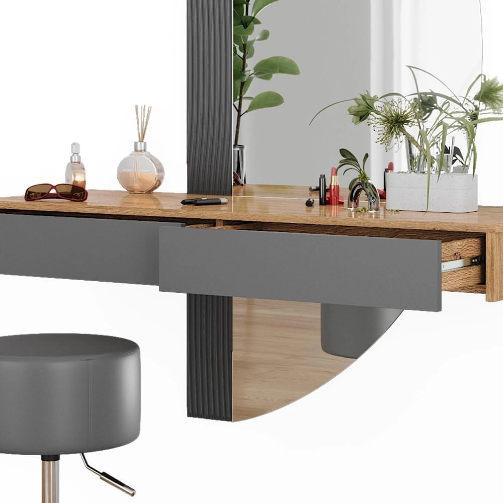 Vicco Tavolo da toilette Melisa, Grigio, 120 cm con illuminazione e sgabello, Altezza regolabile, perfetta per adattarsi alle esigenze individuali