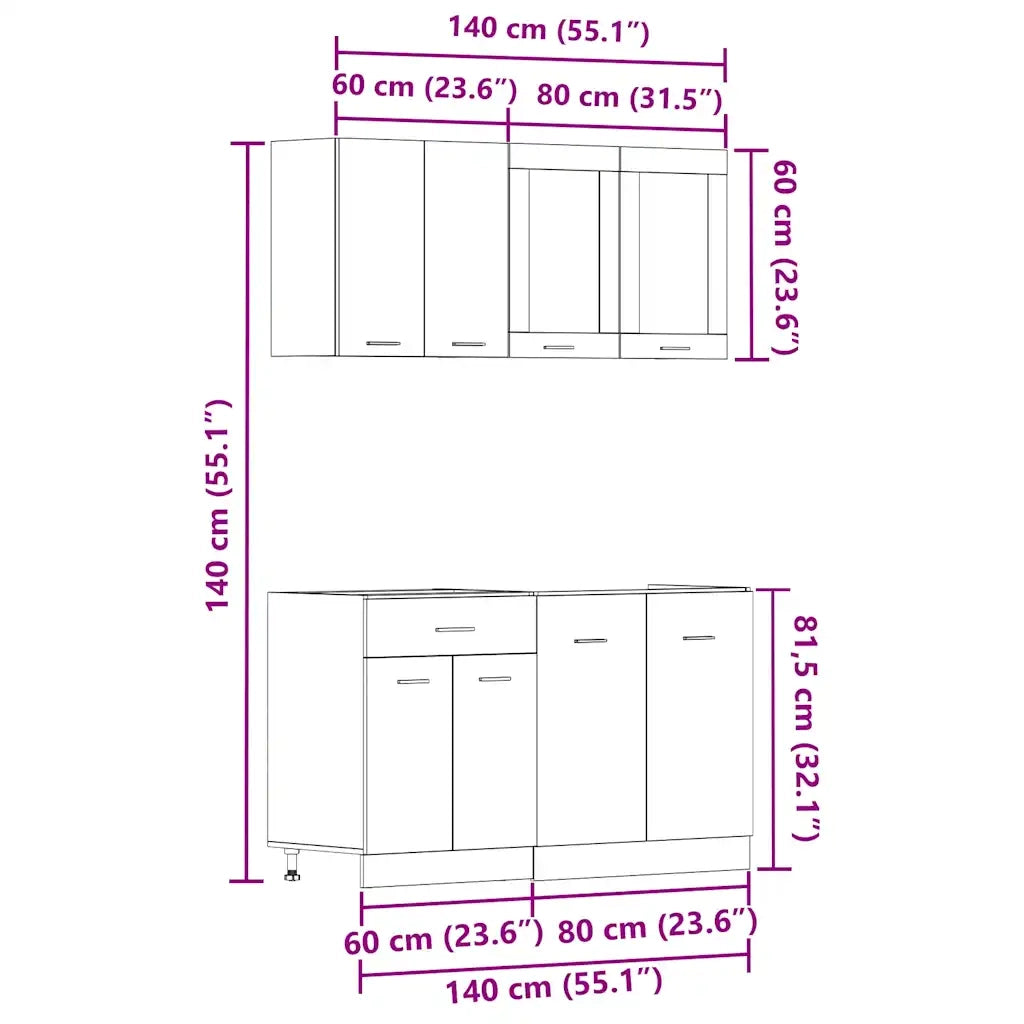 Set di Mobili da Cucina 4 pz Lyon Rovere Artigianale Truciolato 3328574