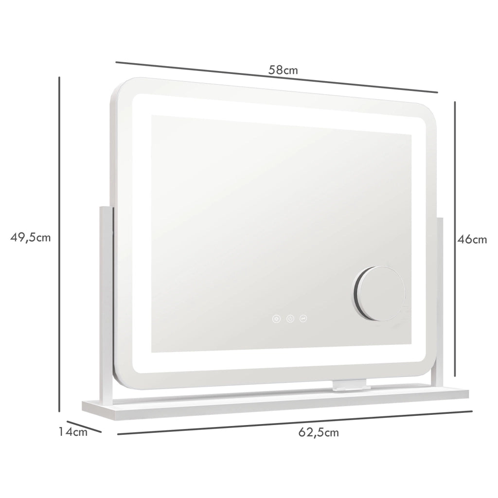 Specchio da Trucco Girevole ¨C Xylo ¨C 58x46 cm con 3 Modalit¨¤ di Illuminazione e Ingrandimento