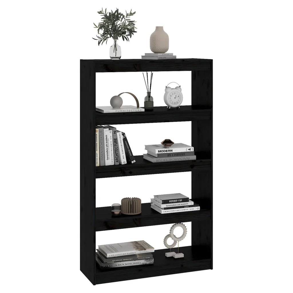 Libreria/Divisorio Nero 80x30x135,5cm in Legno Massello di Pino 808197