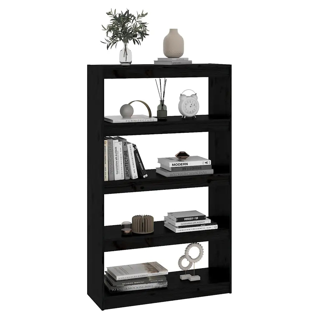 Libreria/Divisorio Nero 80x30x135,5cm in Legno Massello di Pino 808197