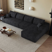 Divano angolare modulare con chaise longue e assise profonda in tessuto a coste nero senza montaggio per soggiorno