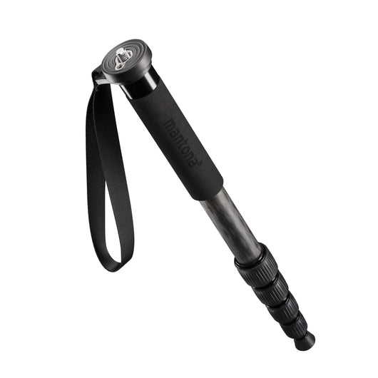 mantona Pro One monopiede in fibra di carbonio ultraleggera I altezza regolabile da 39cm a 144cm I pratico rivestimento in schiuma e cinghia da polso I con accessori I colore: nero