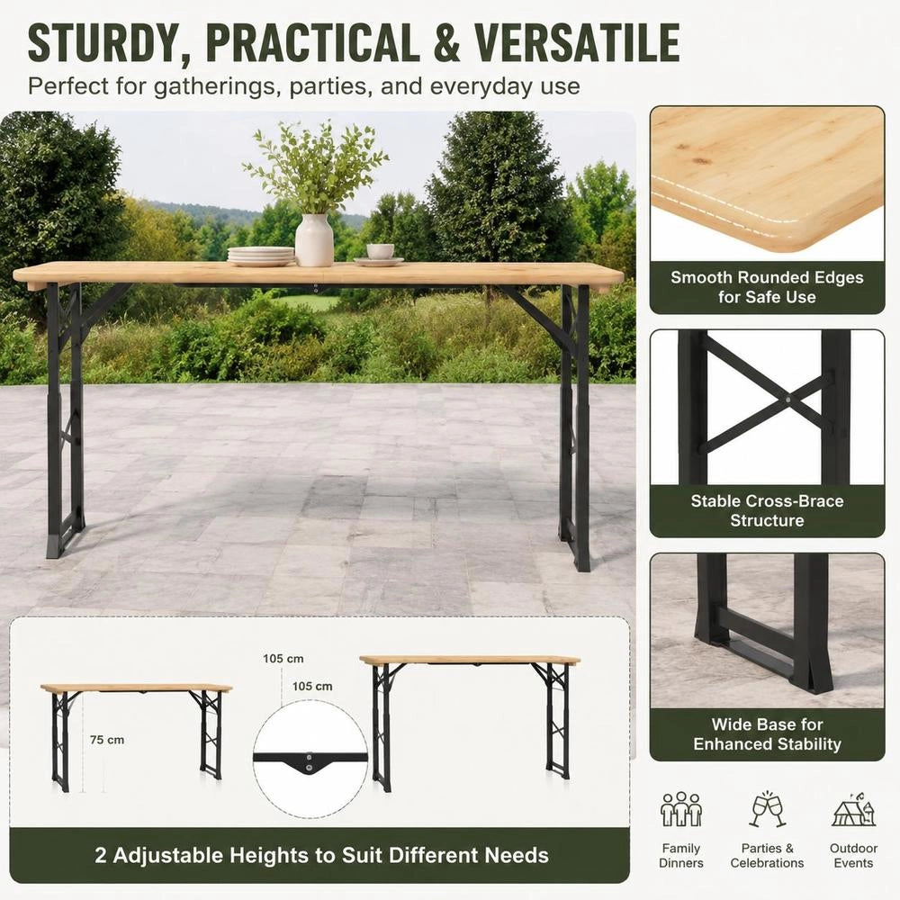 Folding Beer Table 170x50x75/105 Cm Solid Fir Wood