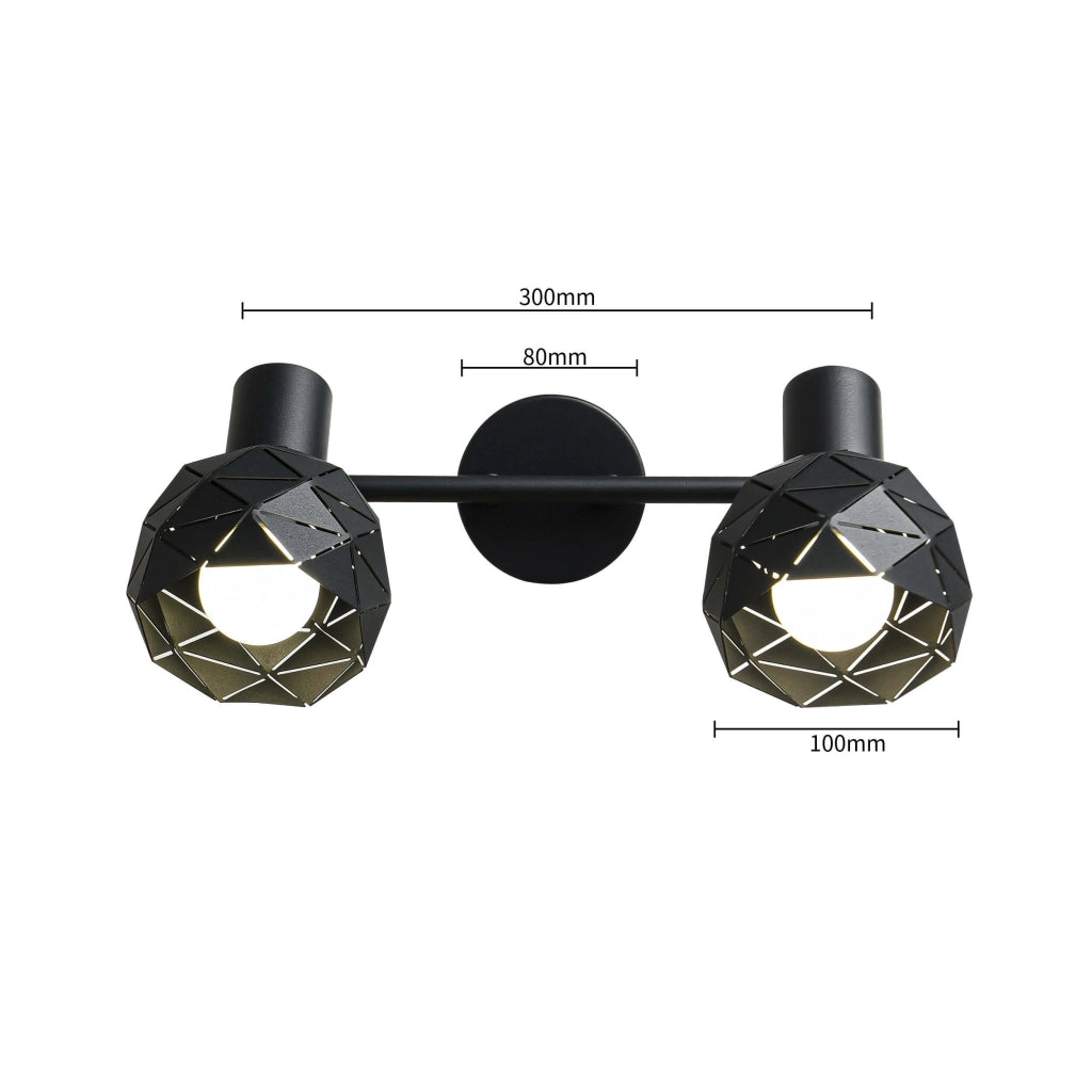Applique Reus 2xE14 nera metallo orientabile Light Prestige