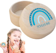 Scatola per i denti con nome - Supporto in legno - Idea regalo per bambini - Ricordo prezioso - 5 x 3,3 cm - Naturale e amorevole - Scatola per i denti