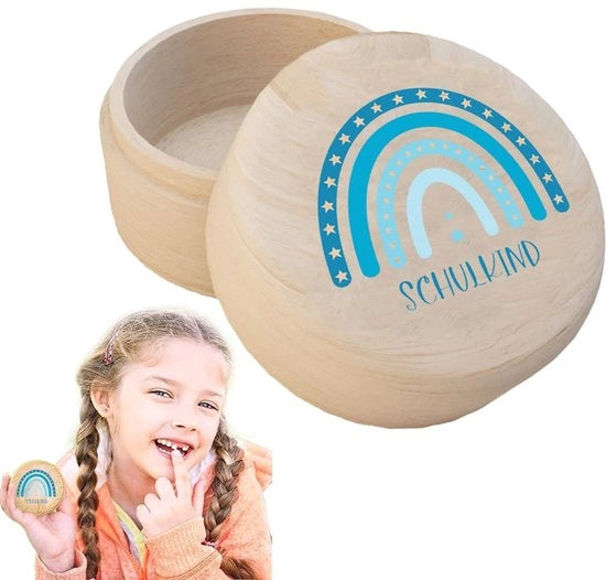 Scatola per i denti con nome - Supporto in legno - Idea regalo per bambini - Ricordo prezioso - 5 x 3,3 cm - Naturale e amorevole - Scatola per i denti