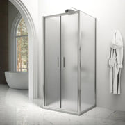 Box doccia tre lati 90x70x90cm con porta saloon profili cromati e vetro 6mm opaco h190 | Portofino
