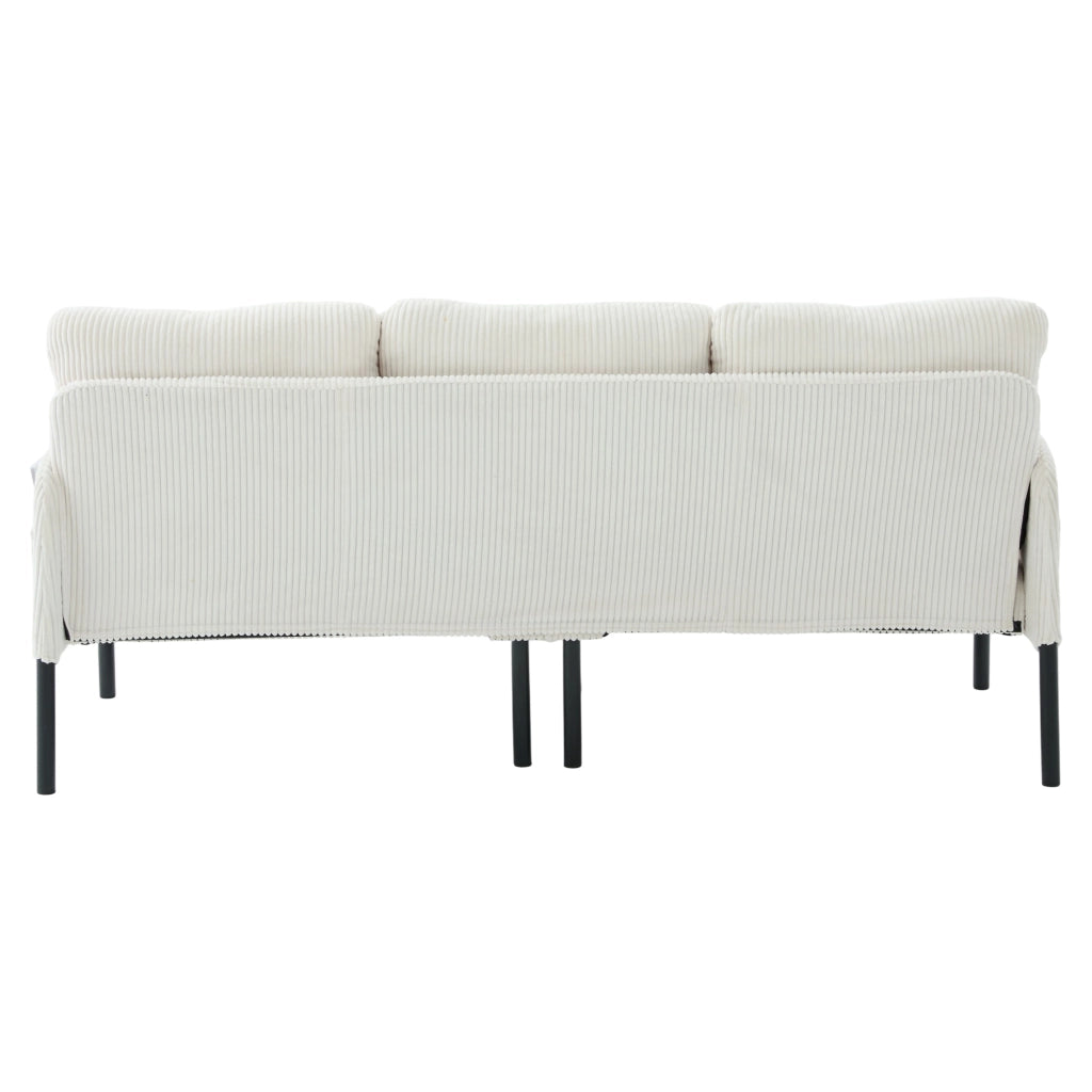 Divano a 3 posti in corduroy beige con schienale ergonomico, tasca laterale e struttura in metallo