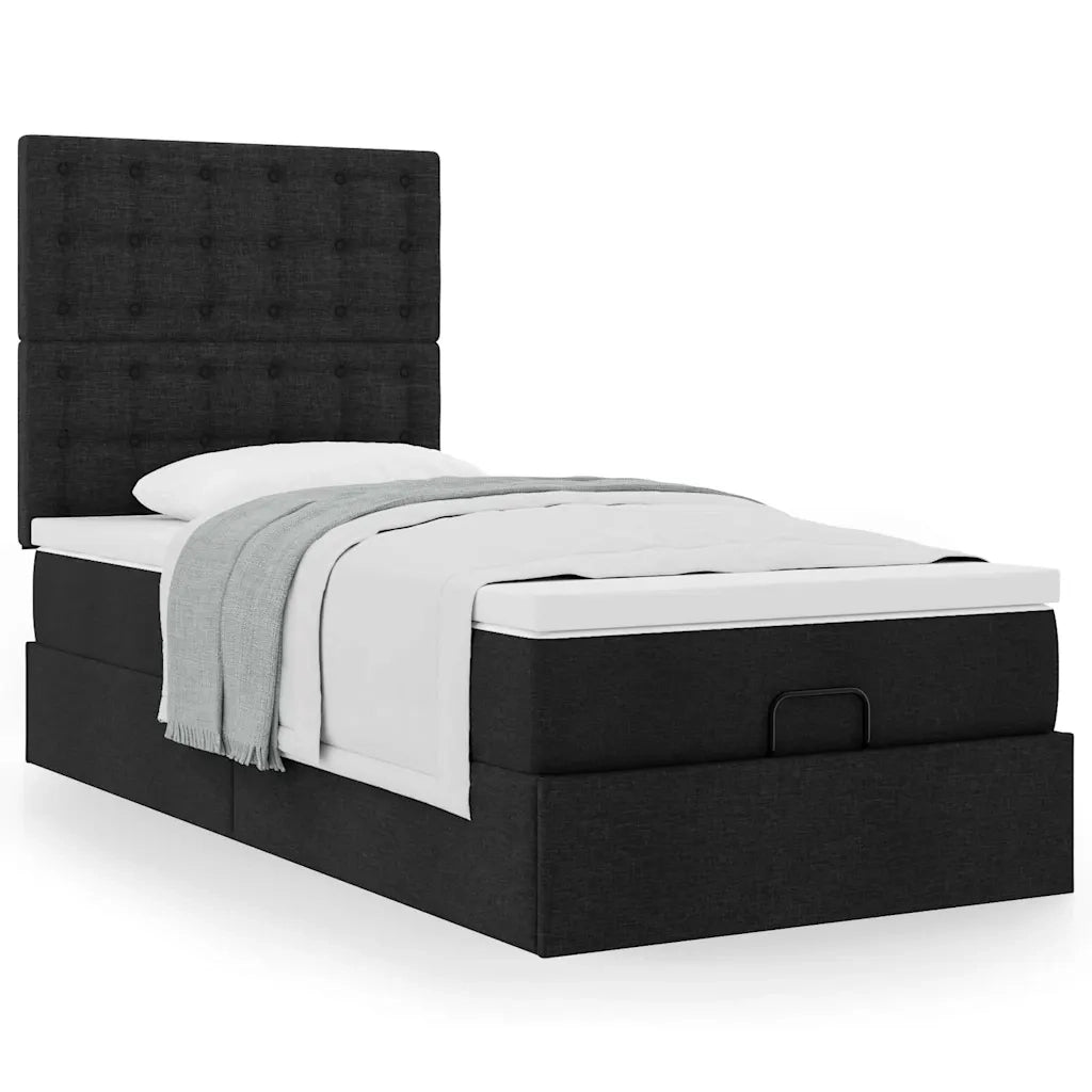 Struttura Letto Pouf con Materasso Nero 90x190 cm in Tessuto 3313287