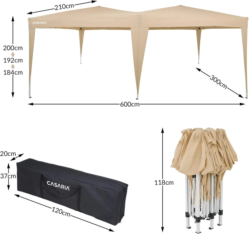 Deuba Gazebo Capri 3x6m Pop-Up Beige Idrorepellente con Borsa Protezione UV Padiglione Pieghevole Tendone Festa