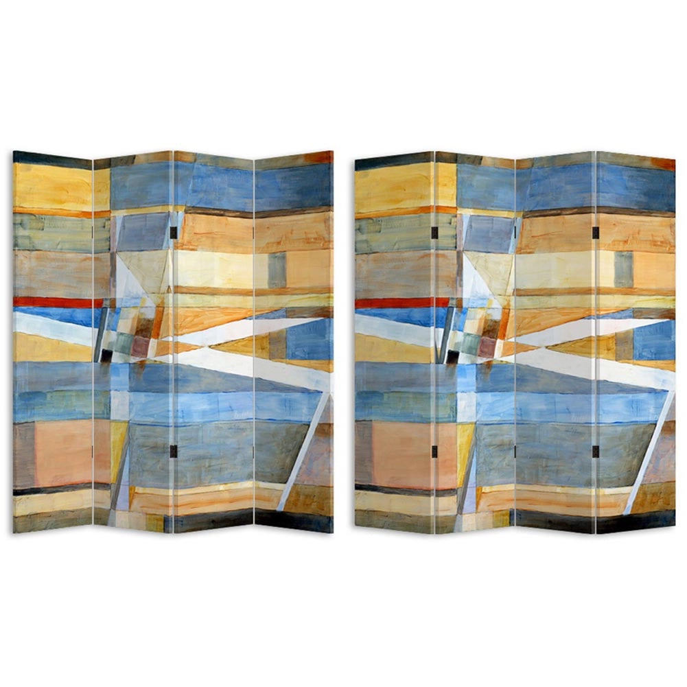 Paravento Separè 4 Pannelli 180x160cm Stampa Legno Fronte Retro Divisorio Pieghevole