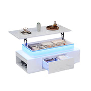 Tavolino da salotto alzabile con 1 Cassetto; vano nascosto e LED; per Soggiorno; in truciolato; Bianco