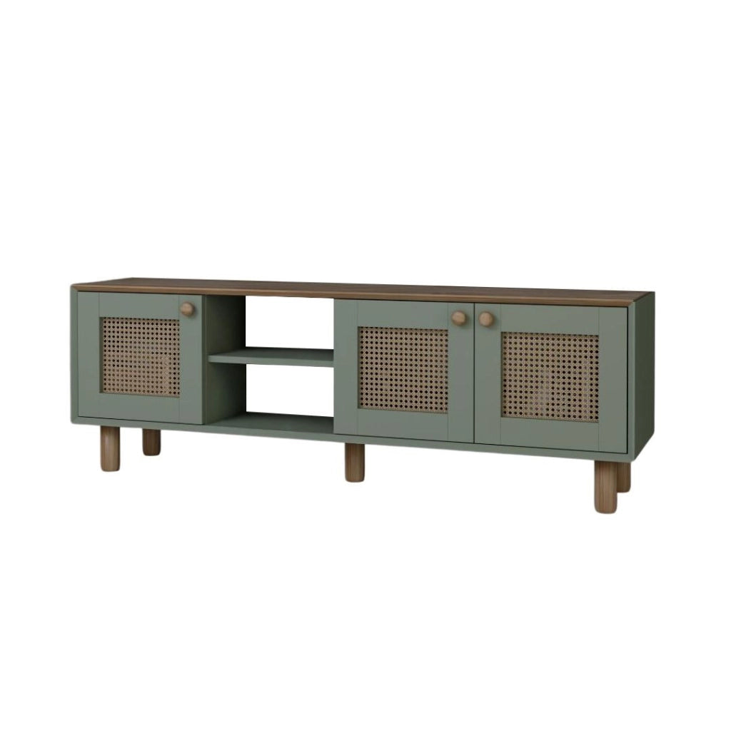 Porta TV in legno e canna "Bohemian" - 160 x 40 x 56 cm - Verde