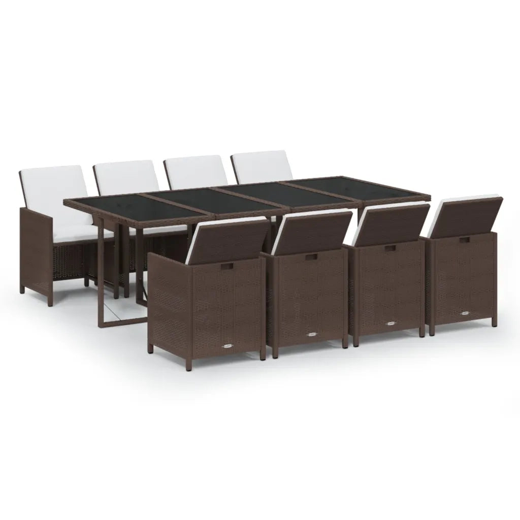 Set da Pranzo per Giardino 9 pz con Cuscini Polyrattan Marrone cod mxl 38858