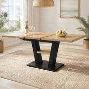 Tavolo allungabile da pranzo in MDF e metallo nero e naturale con piano estendibile 118-157 × 70 × 75 cm