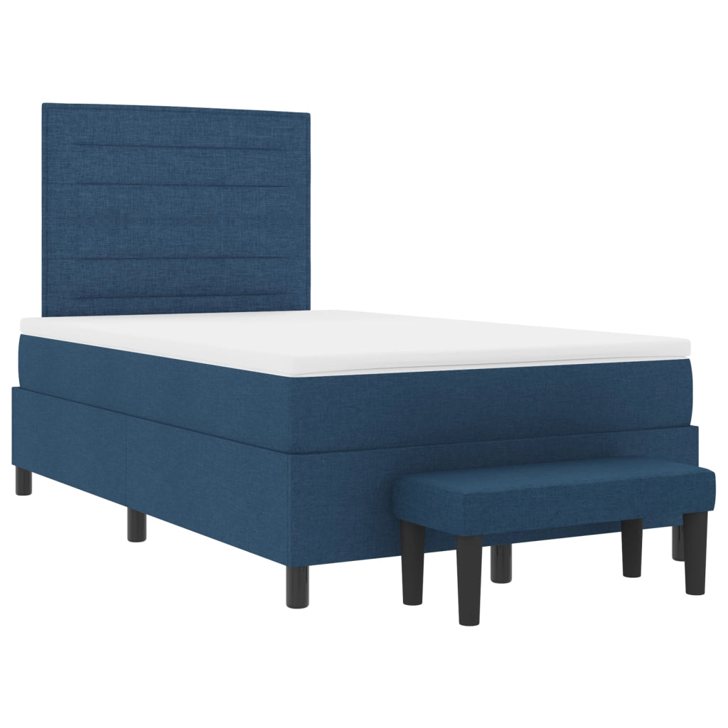 Letto a Box Spring con Materasso & Panchina Blu 120x200 cm Tessuto