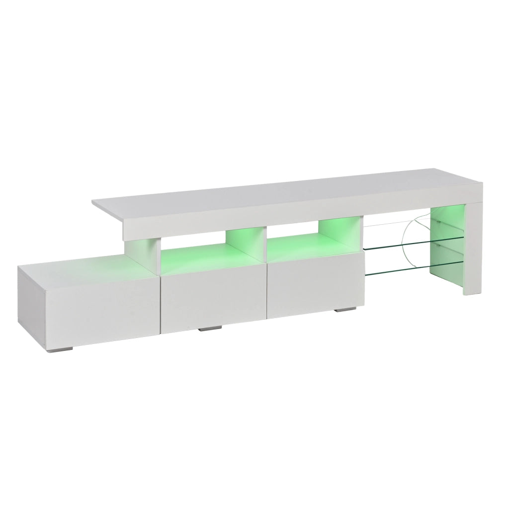 Mobile porta TV con LED, 3 cassetti e 7 vani contenitore, per soggiorno, bianco, 180 × 35 × 45 cm
