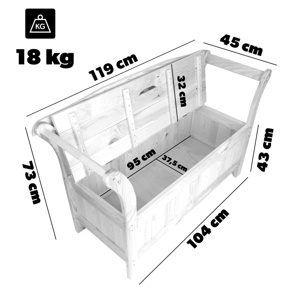 Panchina da giardino in legno KADAX con contenitore e schienale per terrazzo, 119 cm