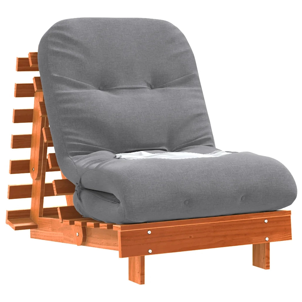 Divano Letto Futon con Materasso Marrone Cera 70x206x11cm Pino 846753