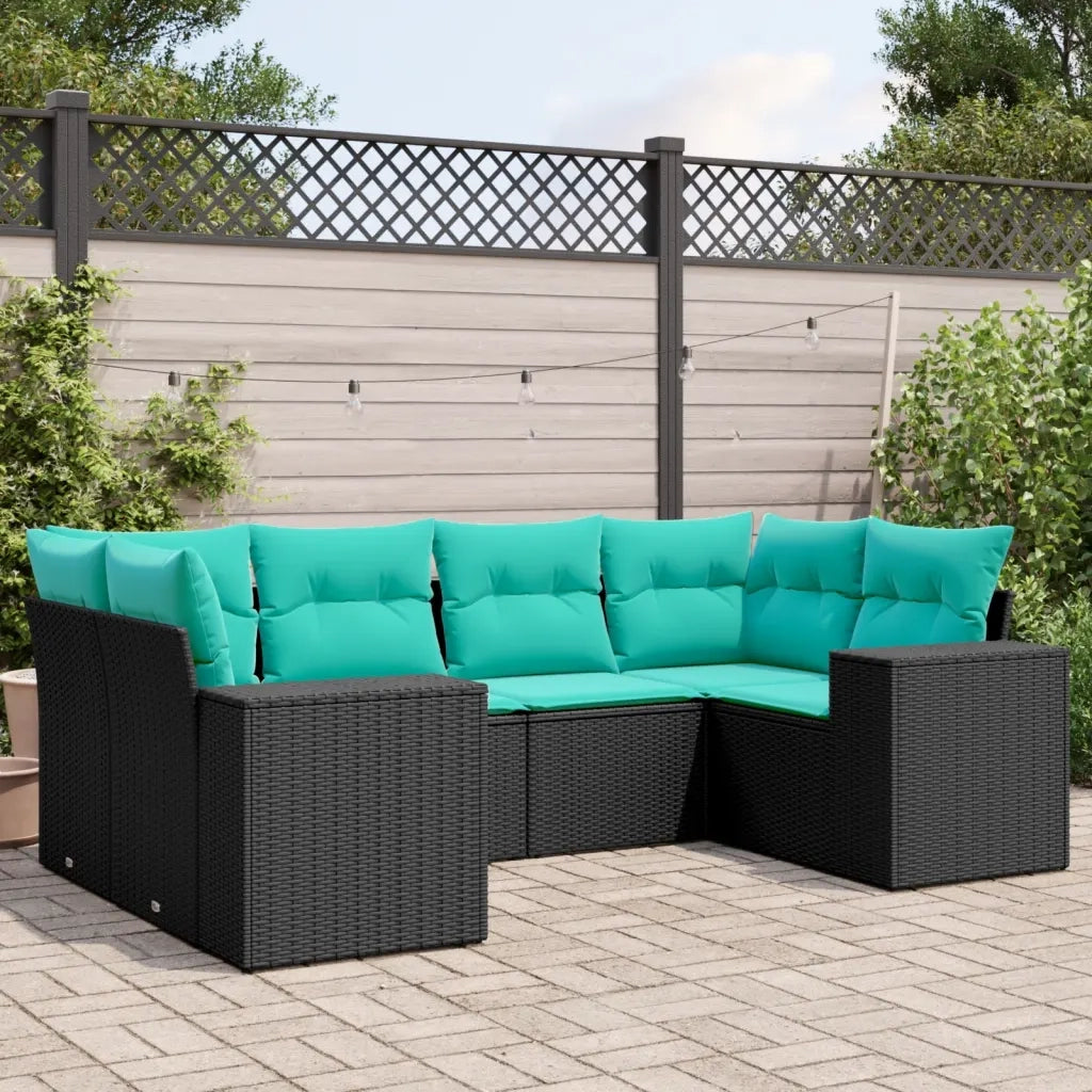 Set Divani da Giardino 6 pz con Cuscini Nero in Polyrattan 3222976