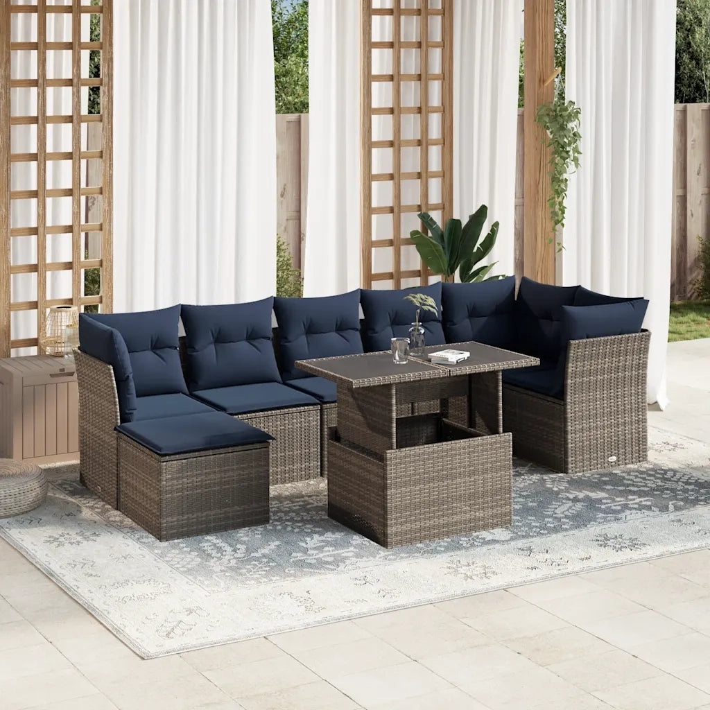 Set Divani da Giardino 8 pz con Cuscini Grigio in Polyrattan 3266751