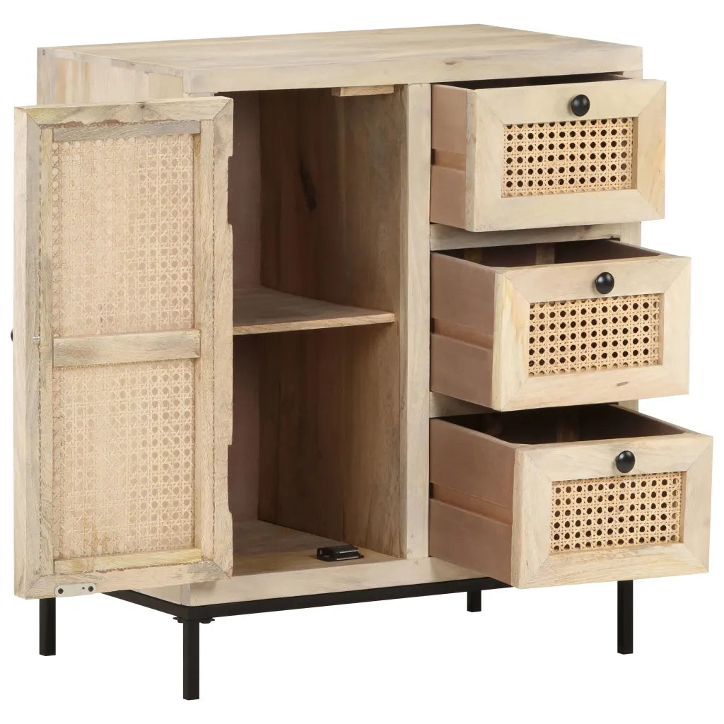 Credenza 60x35x70 cm Legno Massello di Mango e Canna Naturale 323508