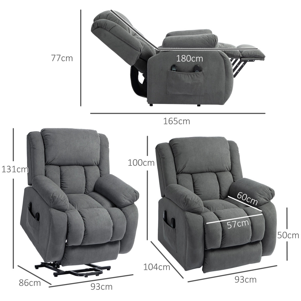 Poltrona Alzapersona Massaggiante e Reclinabile 93x104x105 cm con Telecomando in Tessuto Effetto Velluto Grigio