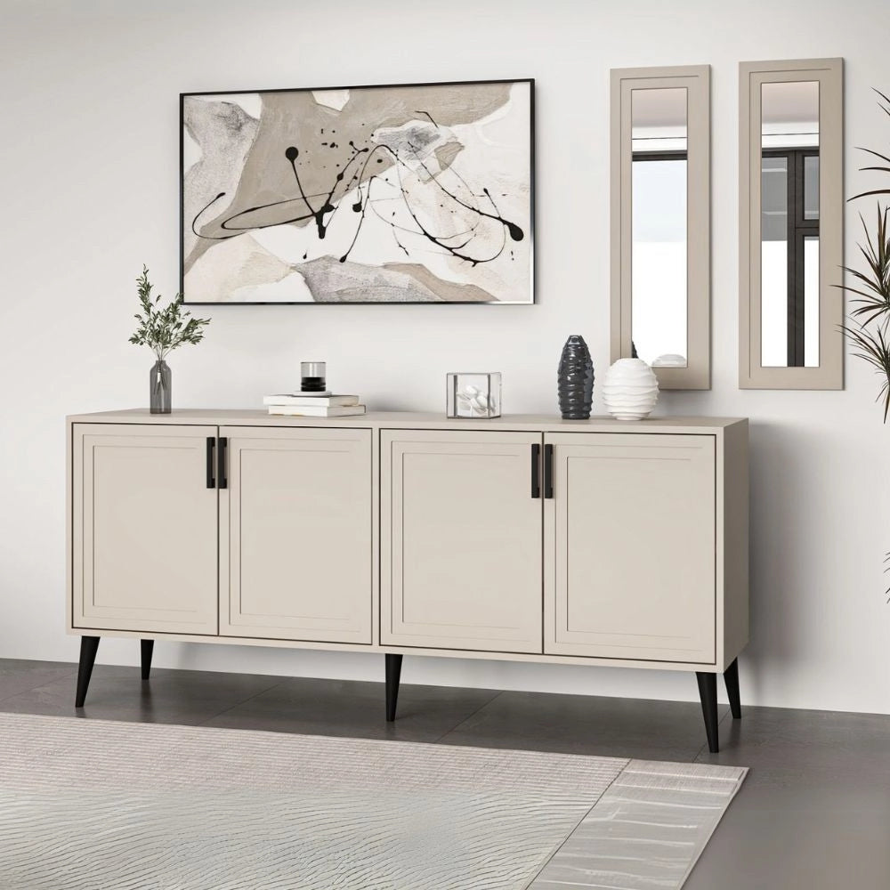 Madia Prime colore cashmere 180x45x80H con due specchi a parete