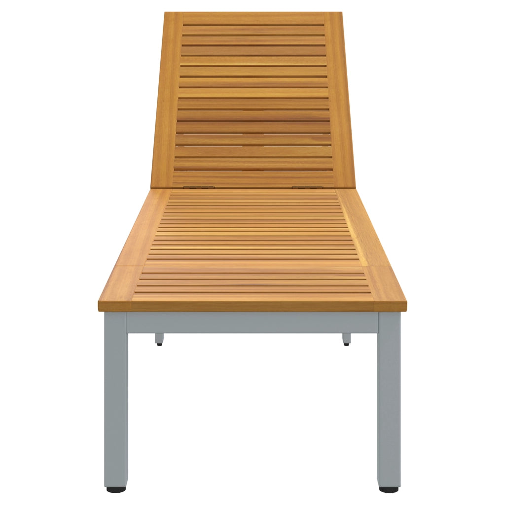 Lettino Prendisole Grigio 200x55x35 cm Legno Massello di Acacia